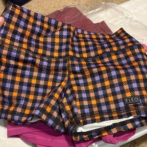 Fleo Women's Athletic Shorts - Vibrant Orange and Purple Plaid